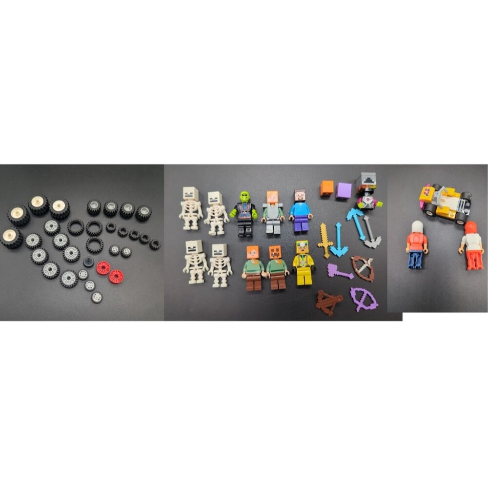 LEGO Bulk Minifigure Lot 55 Pieces Minecraft Go-Kart Tire Wheels & Accessories